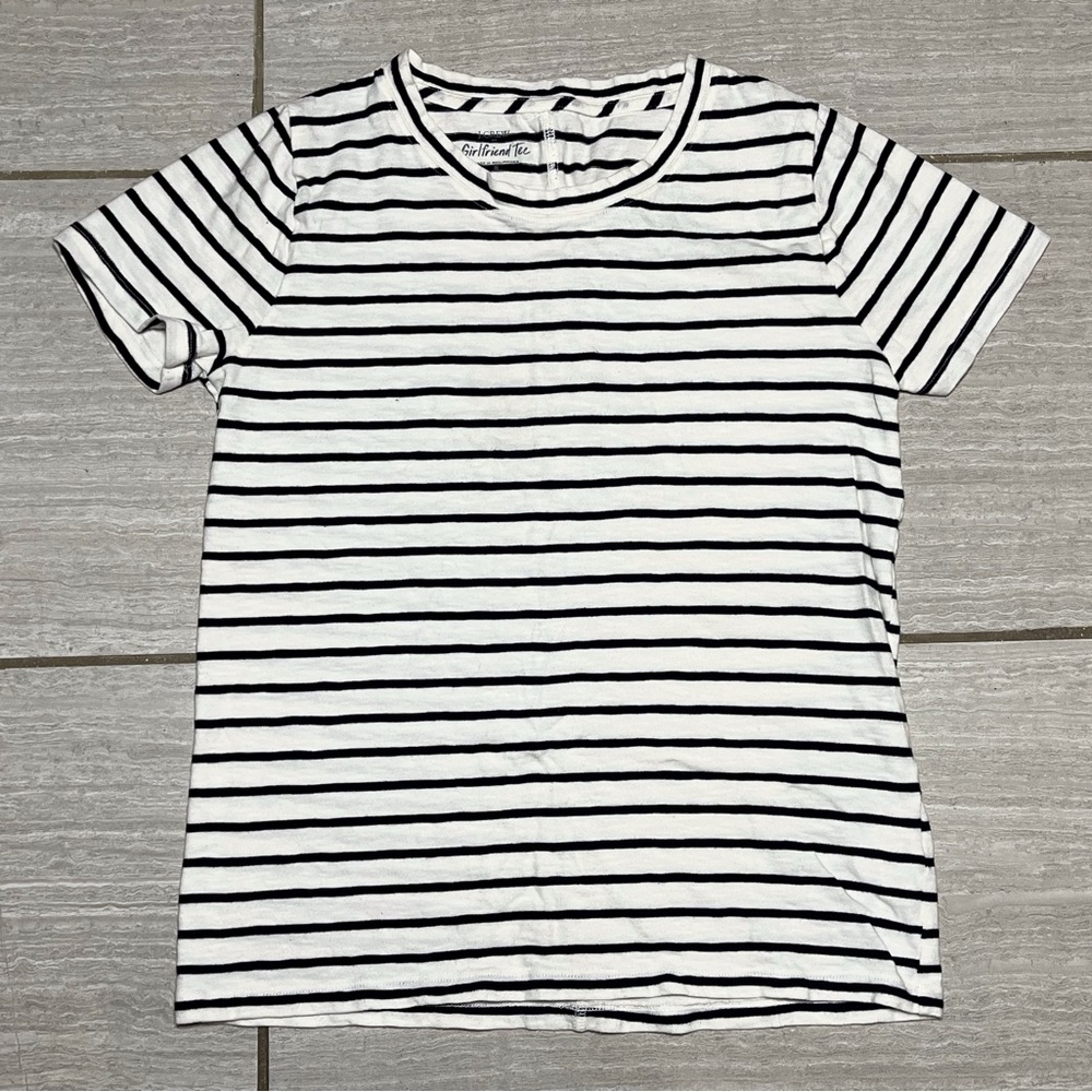 J.Crew Girlfriend Tee Women's Small Navy & White Striped Cotton Crew Neck